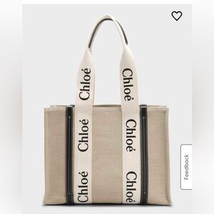 Chloe woody medium linen tote bag navy
